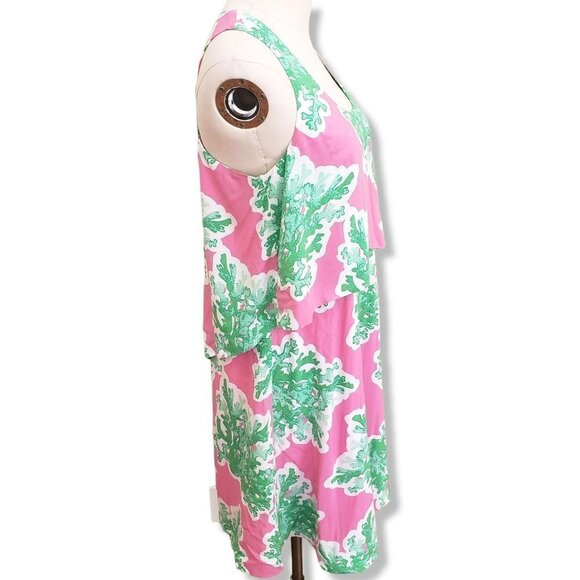 CROWN & Ivy Pink and lime Green Spring Summer Dress Knee Coral Length Sz 10 - Picture 6 of 8